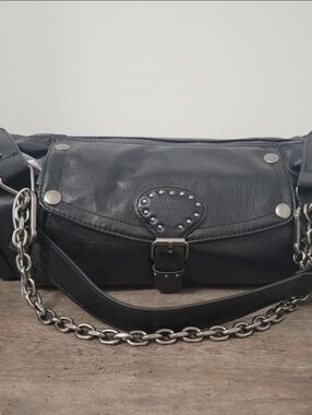 Steve Madden faux Leather Black Hobo Shoulder bag Y2K Style Crescent Moon New